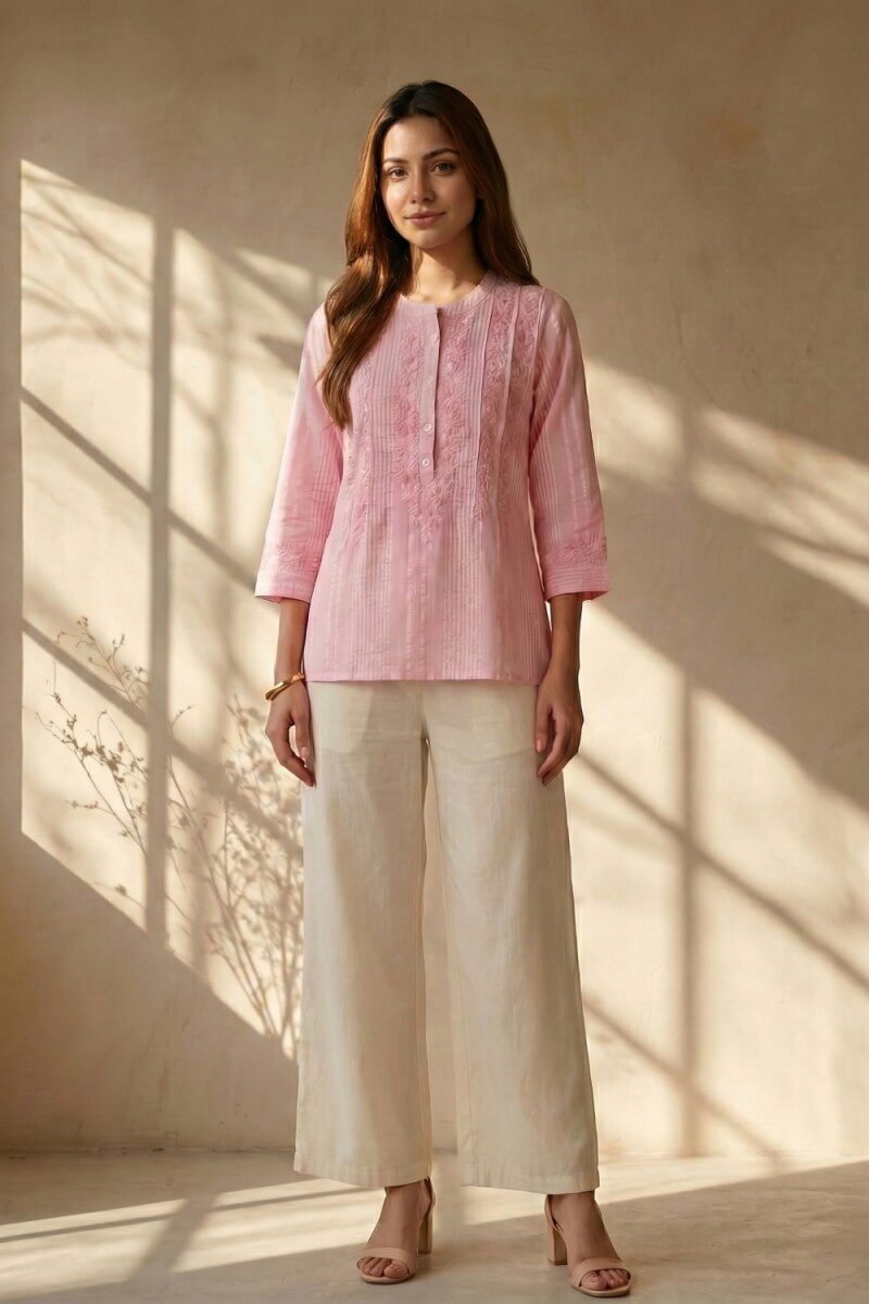 Rosé Grace Hand Chikankari Cotton Top