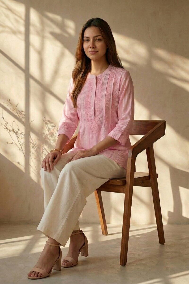 Rosé Grace Hand Chikankari Cotton Top
