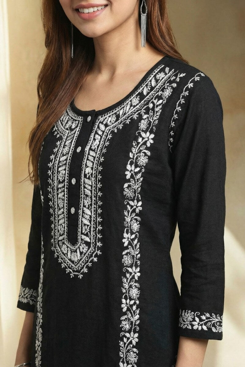 Noir Elegance Hand Chikankari Cotton Kurta Set