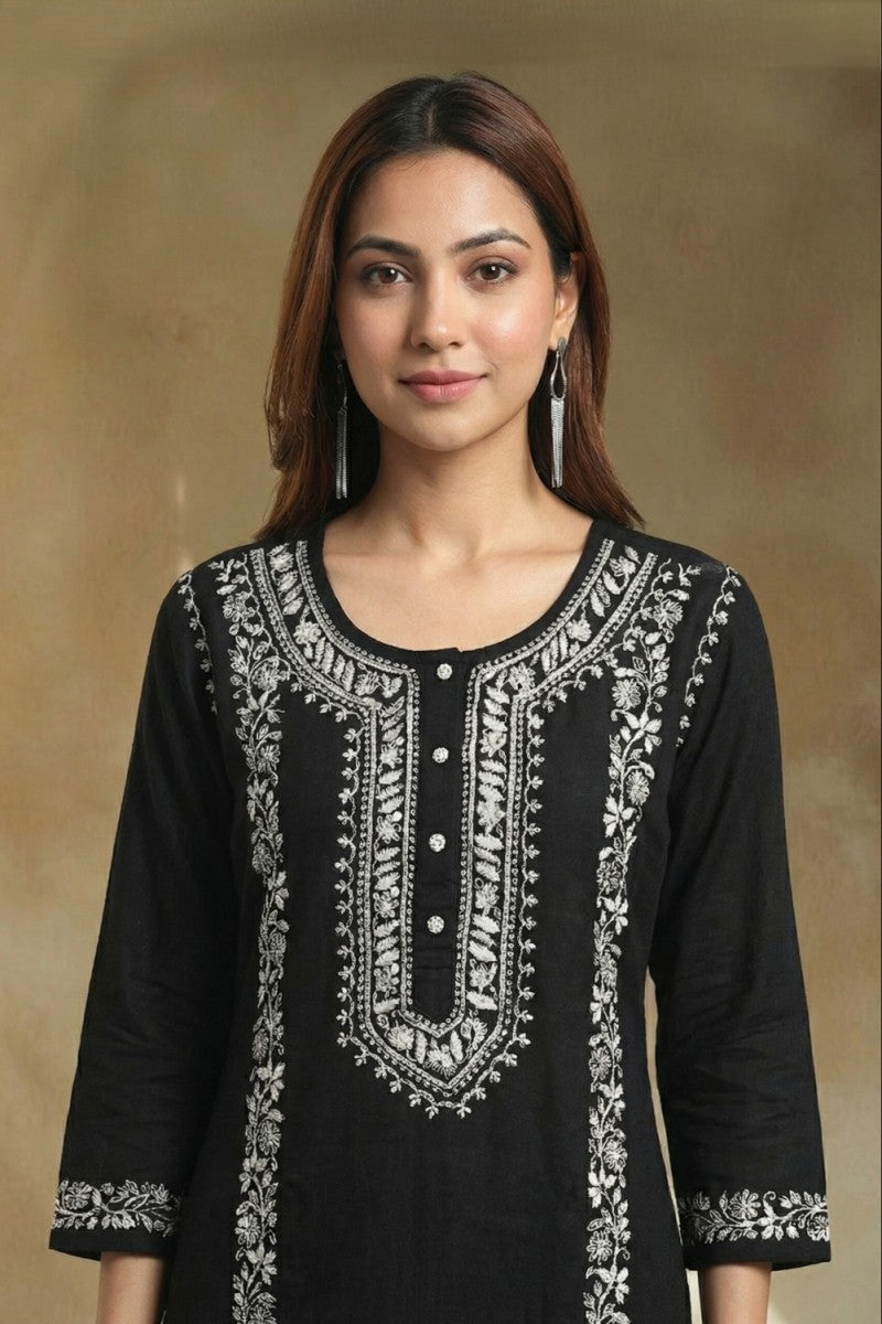 Noir Elegance Hand Chikankari Cotton Kurta Set