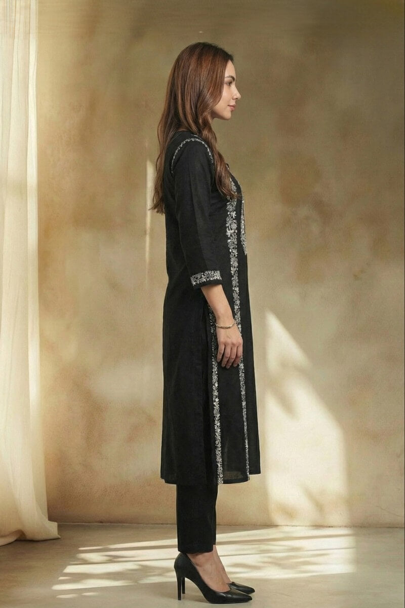 Noir Elegance Hand Chikankari Cotton Kurta Set