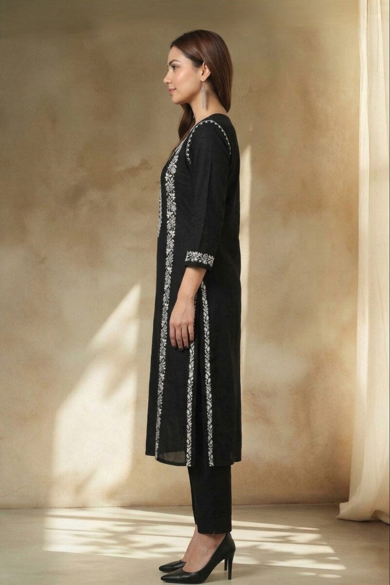 Noir Elegance Hand Chikankari Cotton Kurta Set