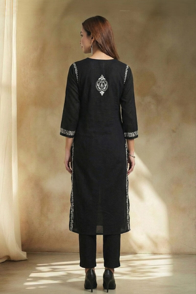 Noir Elegance Hand Chikankari Cotton Kurta Set