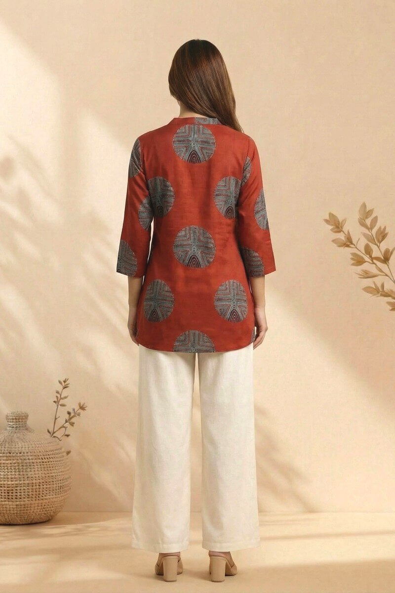 Rust Aura Ajrakh Modal Top