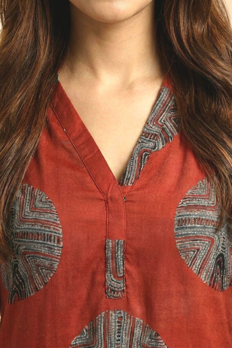 Rust Aura Ajrakh Modal Top