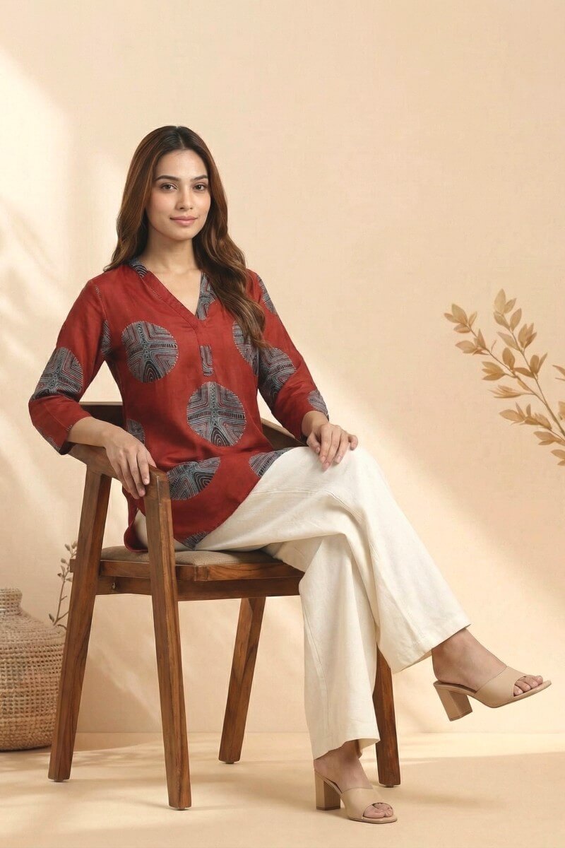 Rust Aura Ajrakh Modal Top