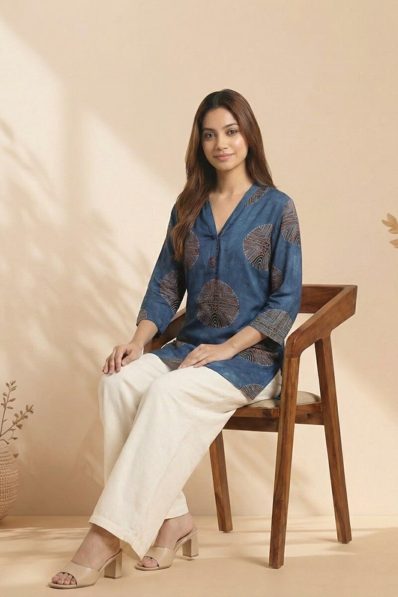Indigo Orbit Ajrakh Modal Top
