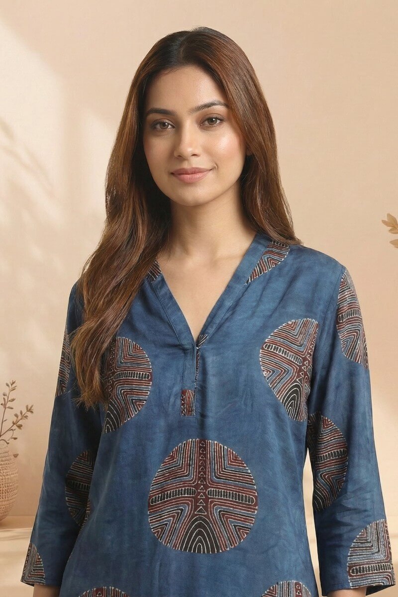 Indigo Orbit Ajrakh Modal Top