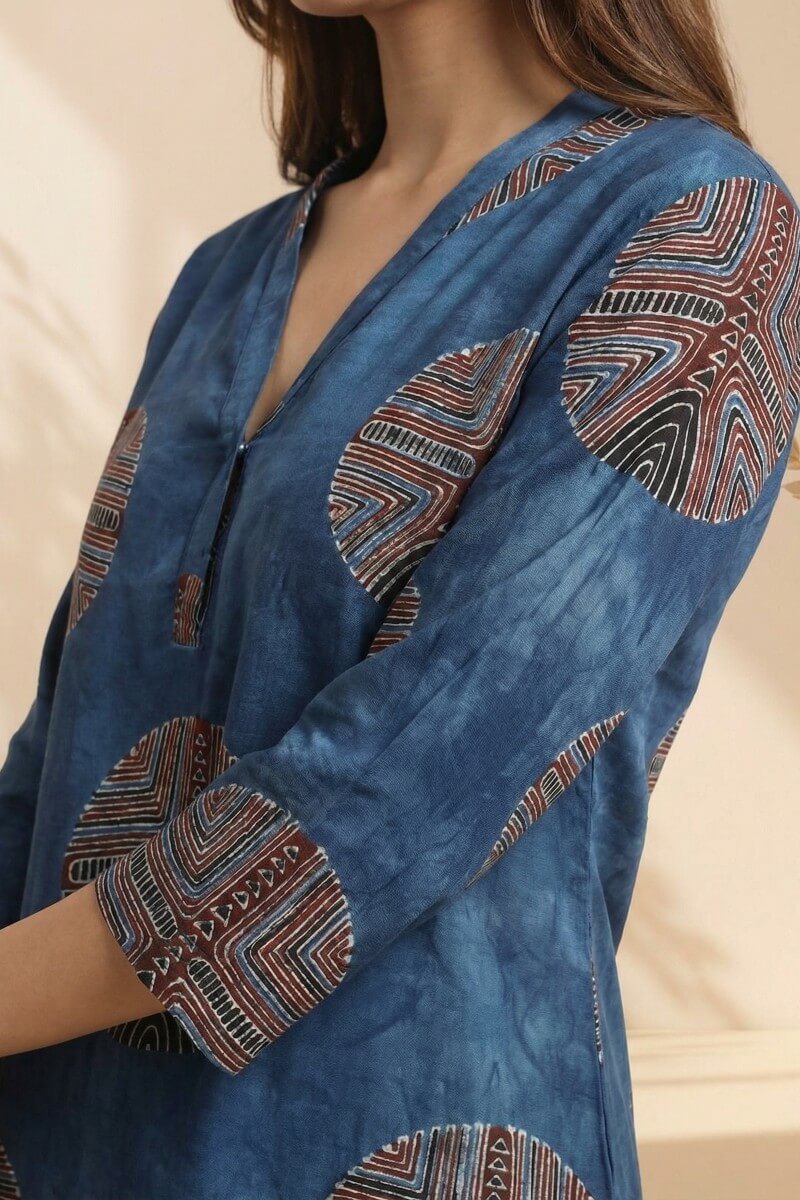 Indigo Orbit Ajrakh Modal Top