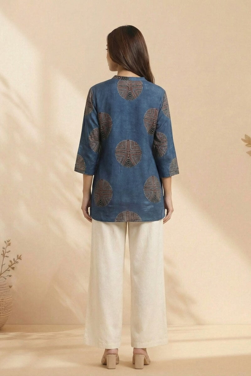 Indigo Orbit Ajrakh Modal Top