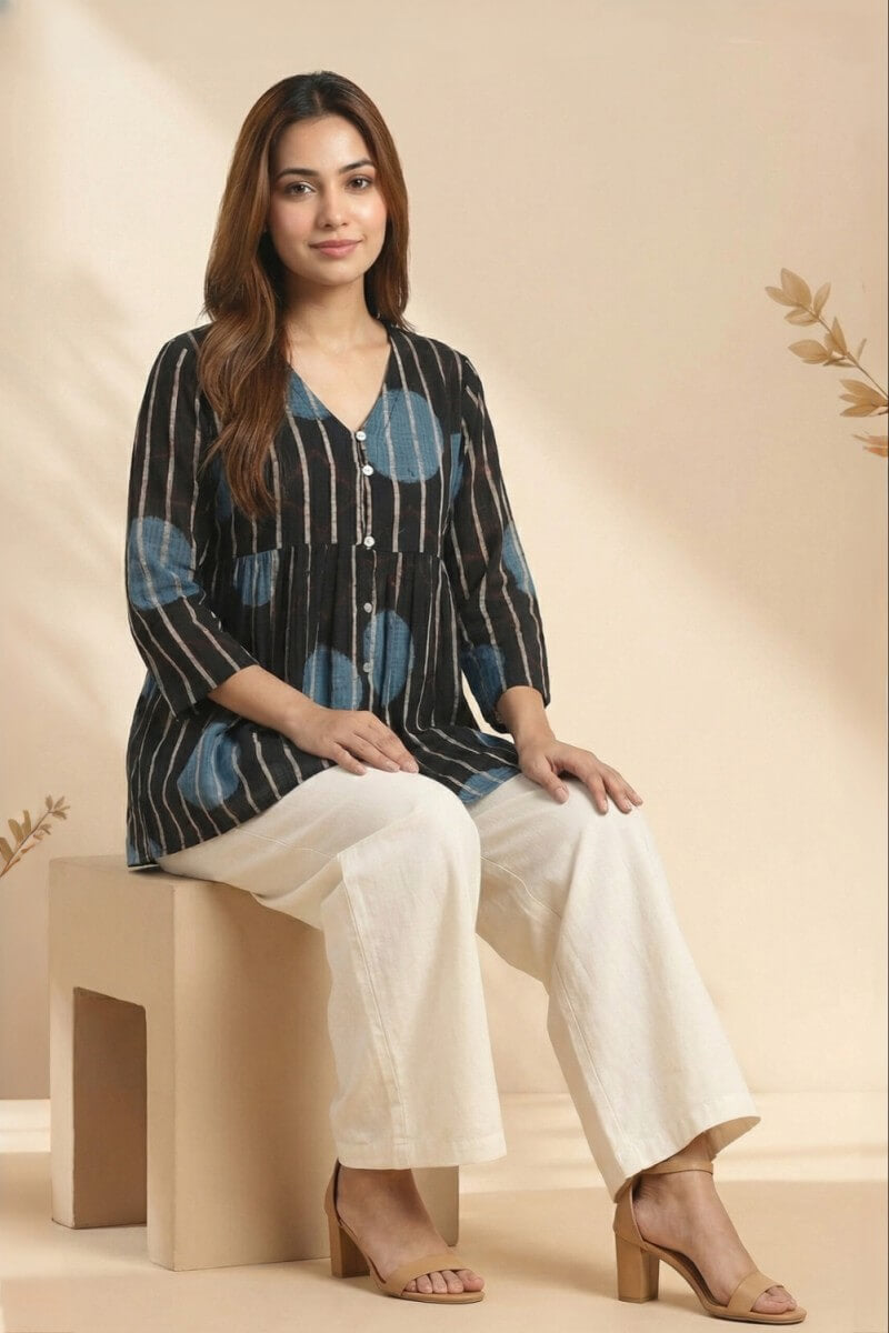 Midnight Indigo Ajrakh Dobby Top