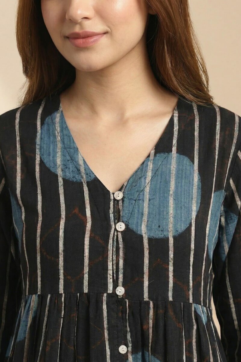 Midnight Indigo Ajrakh Dobby Top