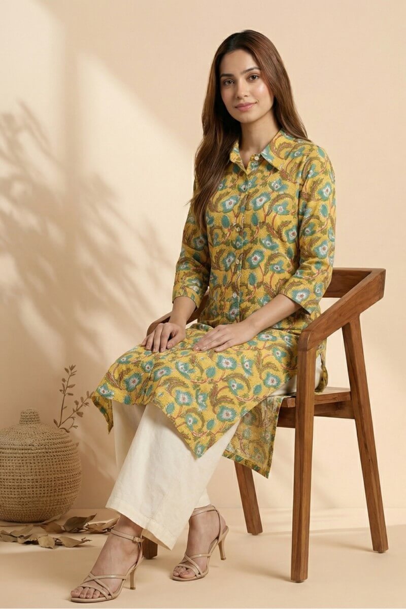 Ivory Noir Handblock Cotton Kurta