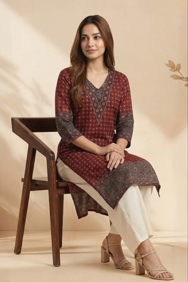 Maroon Elegance Ajrakh Dobby Kurta