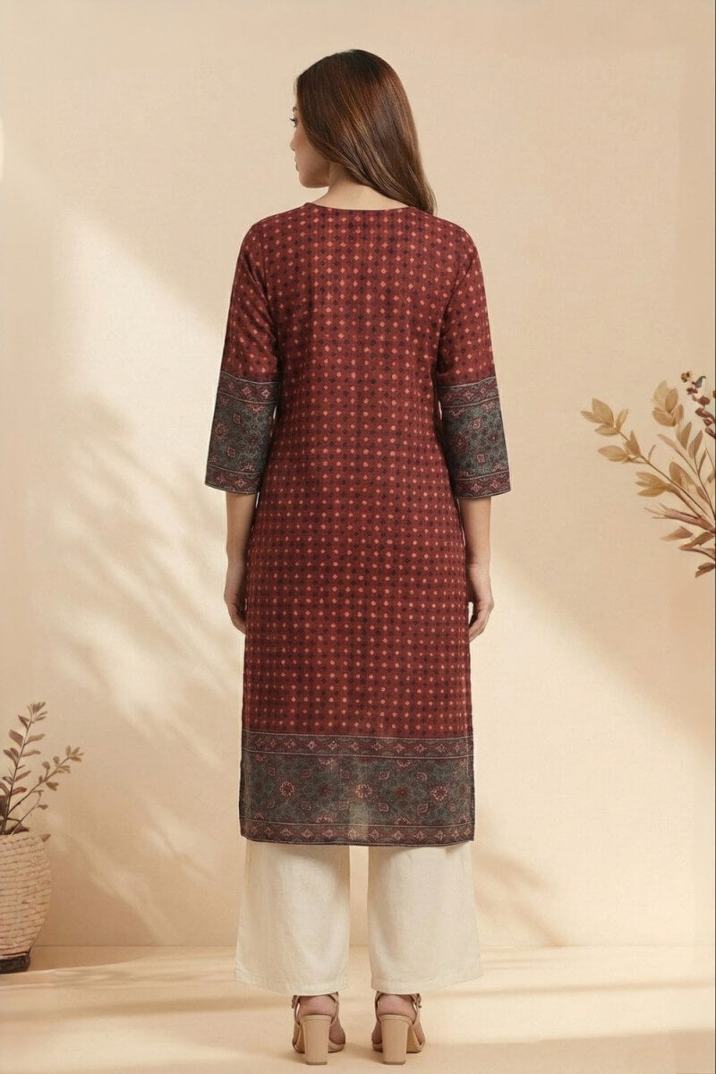 Maroon Elegance Ajrakh Dobby Kurta