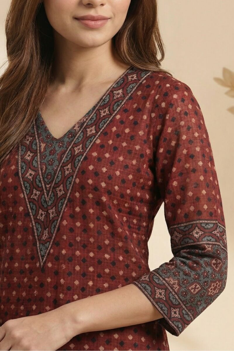 Maroon Elegance Ajrakh Dobby Kurta