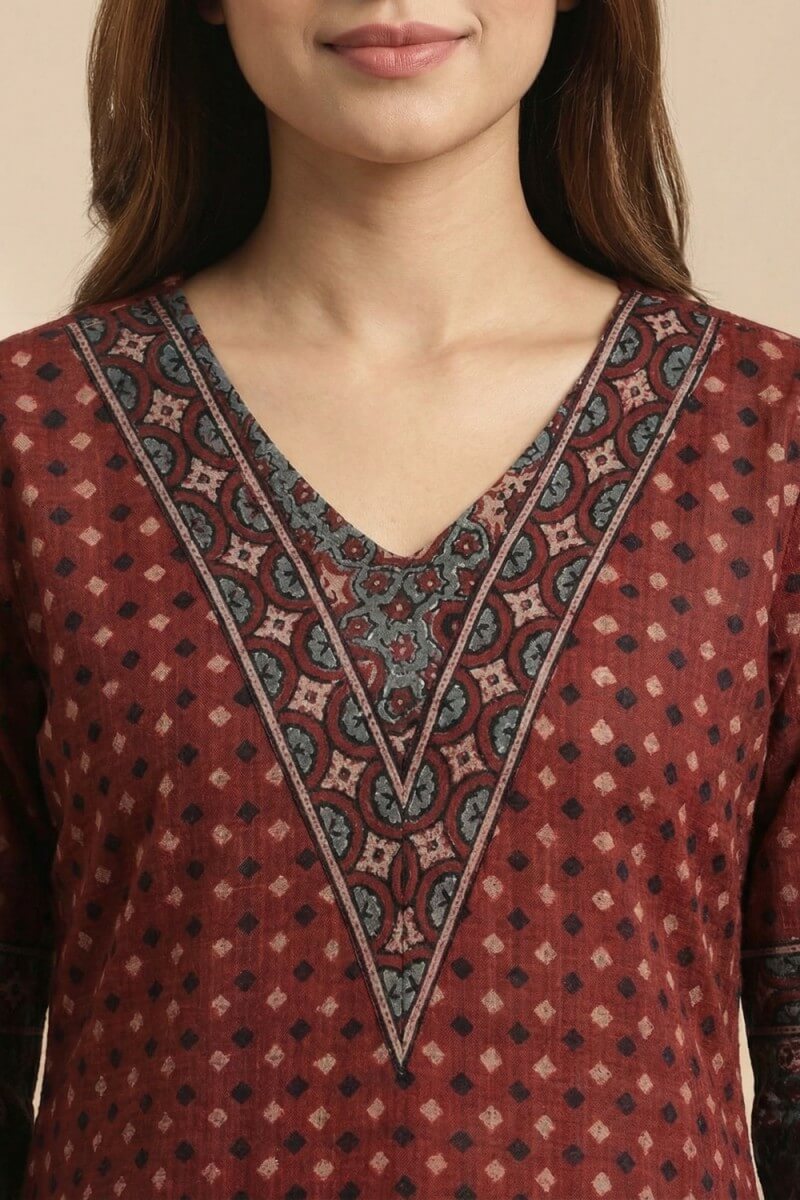 Maroon Elegance Ajrakh Dobby Kurta