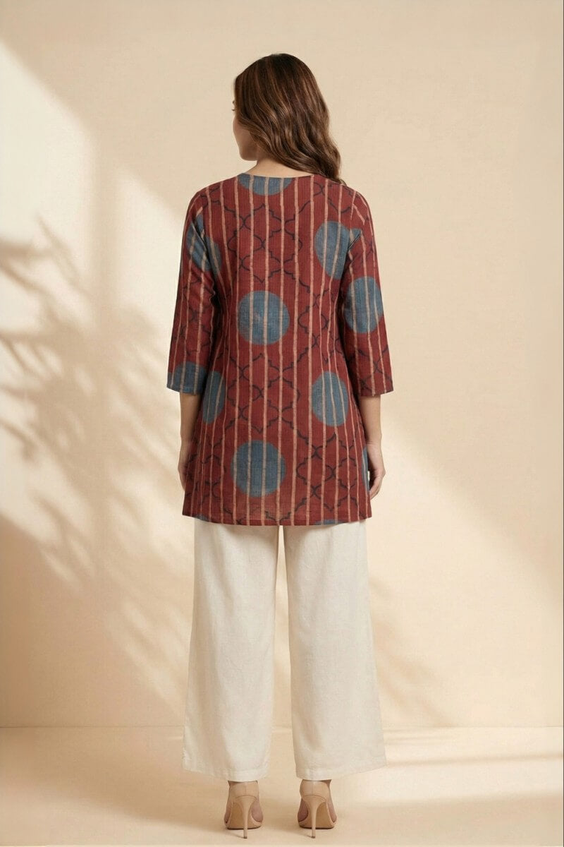 Red Whisper Ajrakh Dobby Top