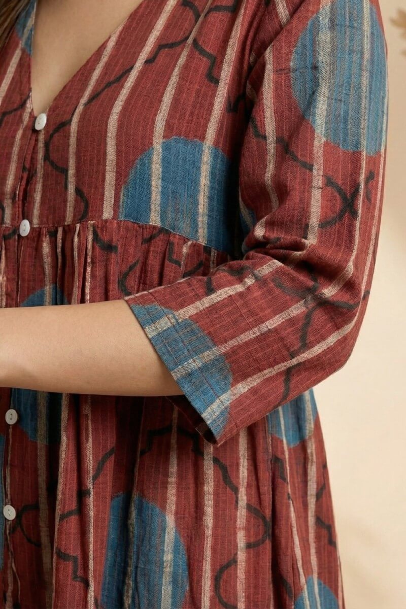 Red Whisper Ajrakh Dobby Top