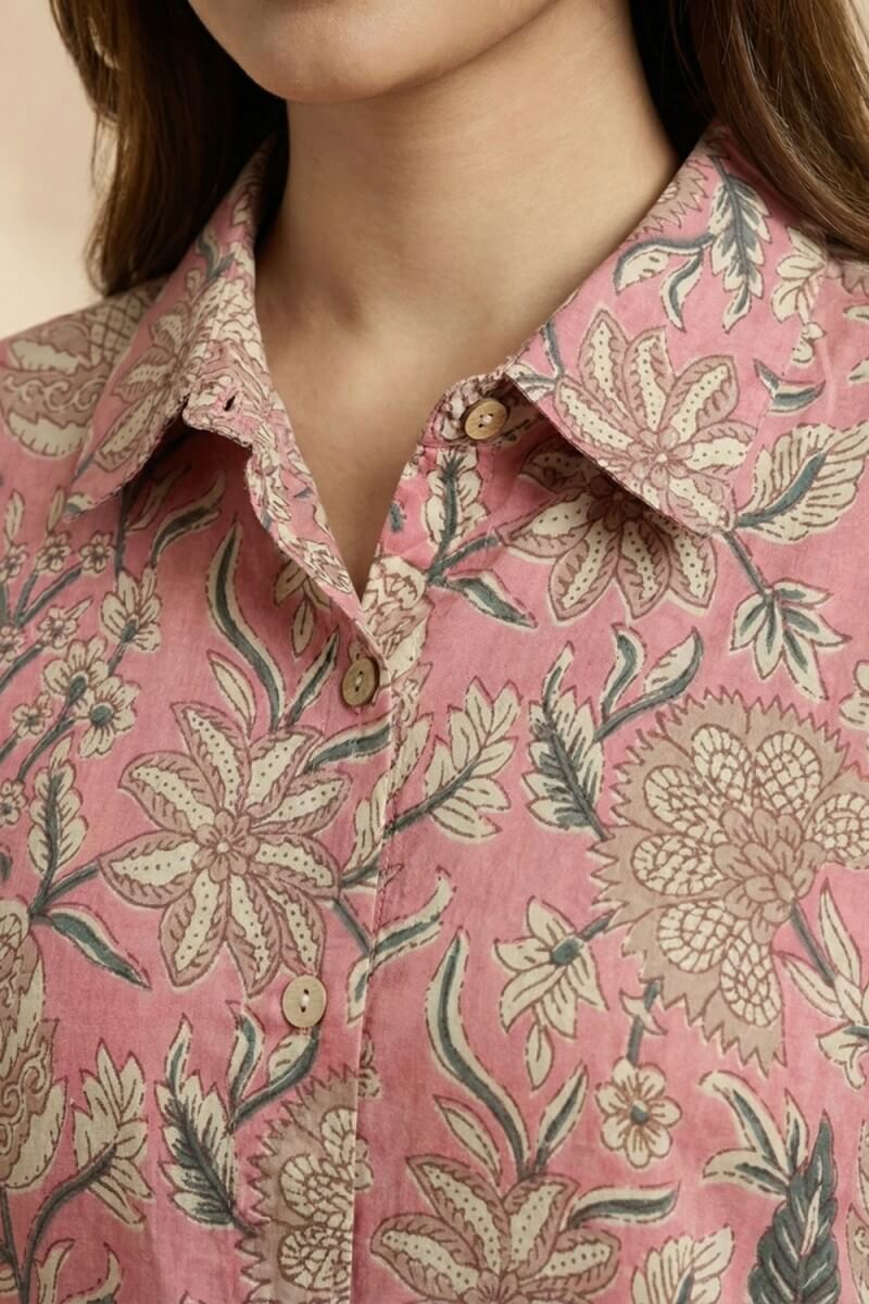 Blush Garden Handblock Cotton Kurta