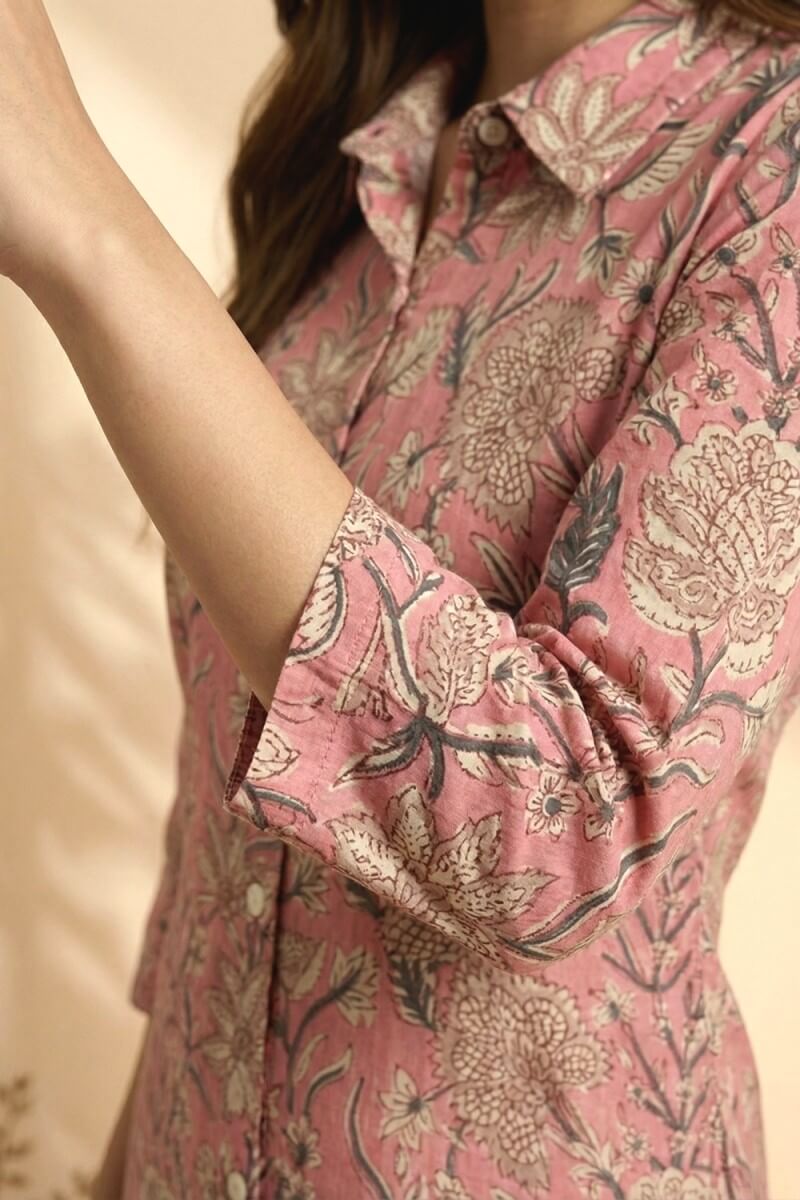 Blush Garden Handblock Cotton Kurta
