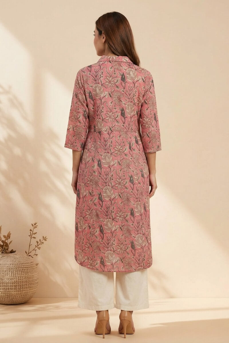 Blush Garden Handblock Cotton Kurta