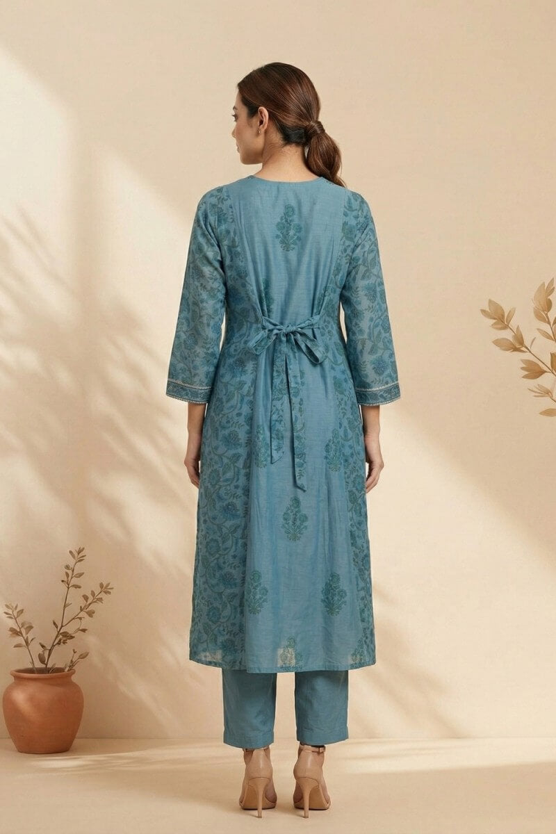 Azure Bloom Handcrafted Chanderi Co-ord Set