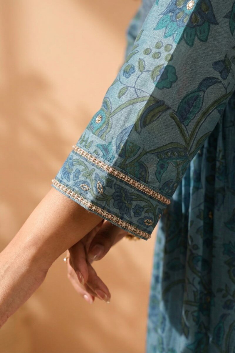 Azure Bloom Handcrafted Chanderi Co-ord Set