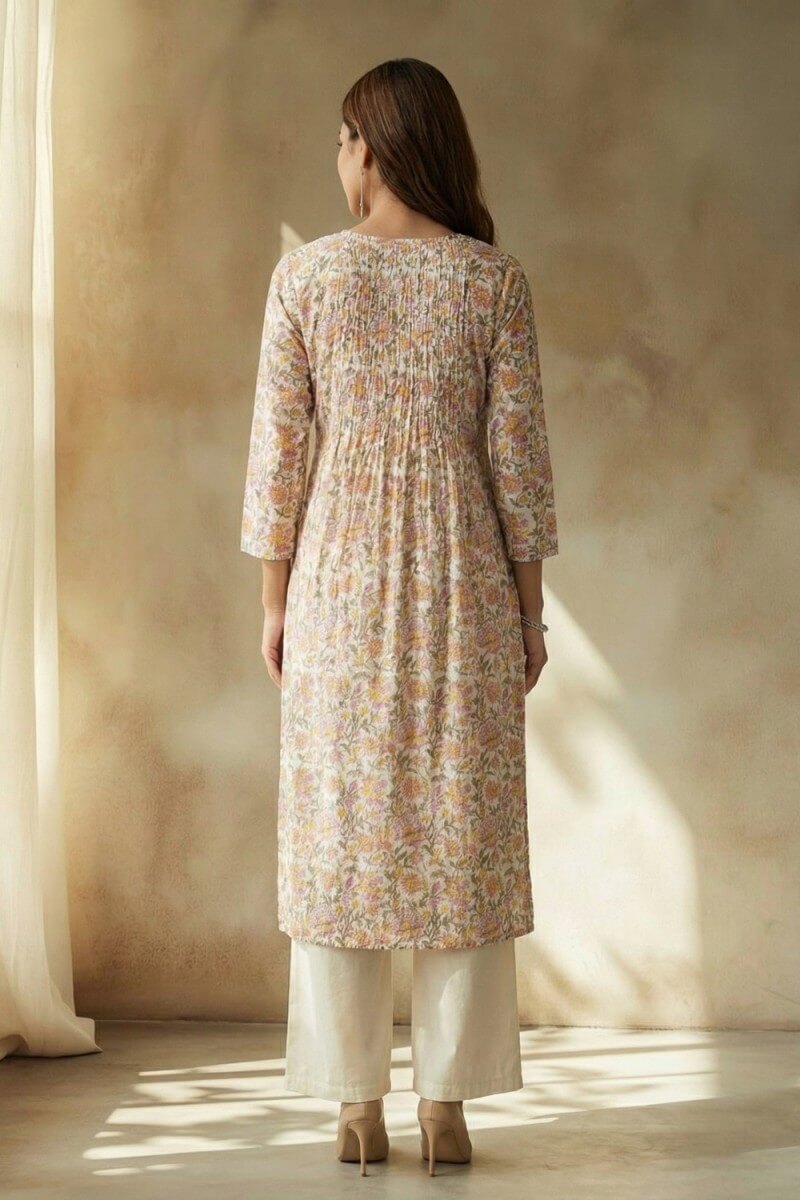 Blush Meadow Hand Block Cotton Kurta