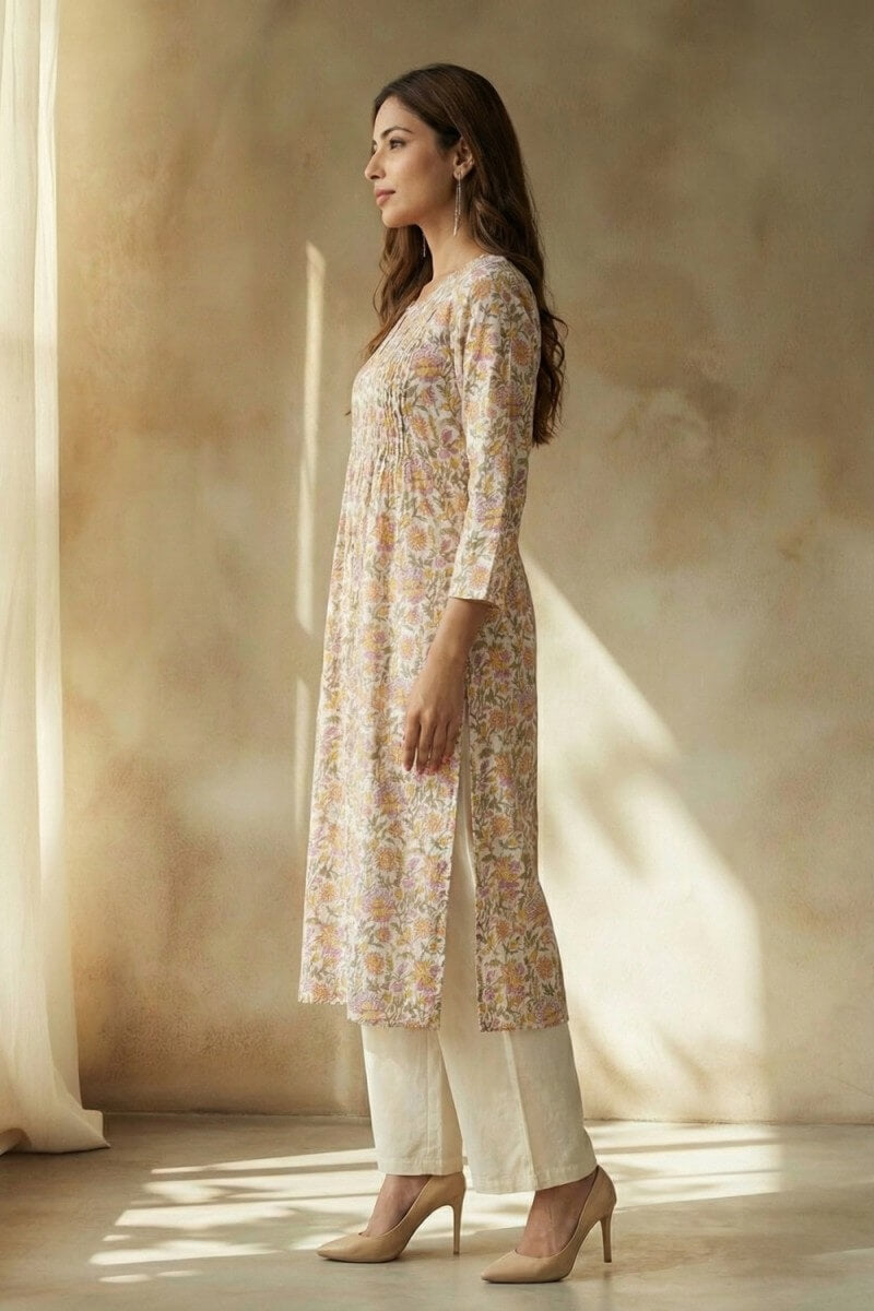 Blush Meadow Hand Block Cotton Kurta