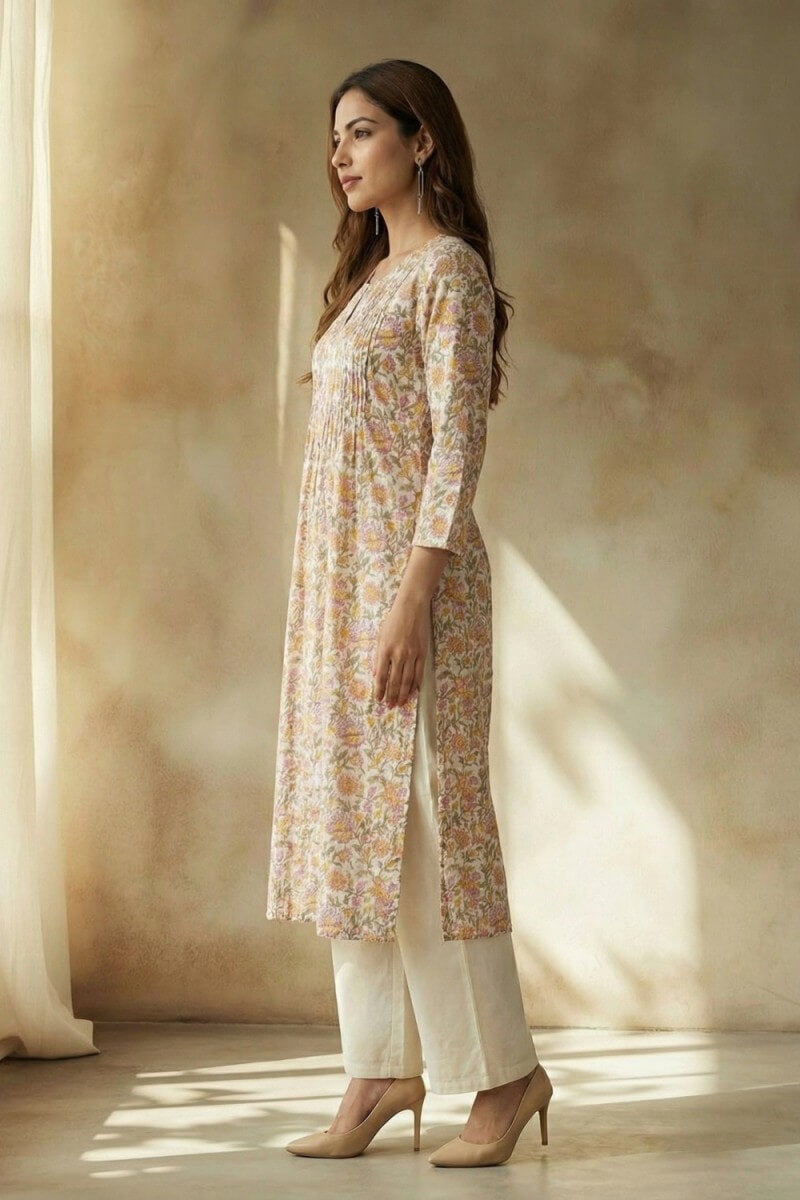 Blush Meadow Hand Block Cotton Kurta