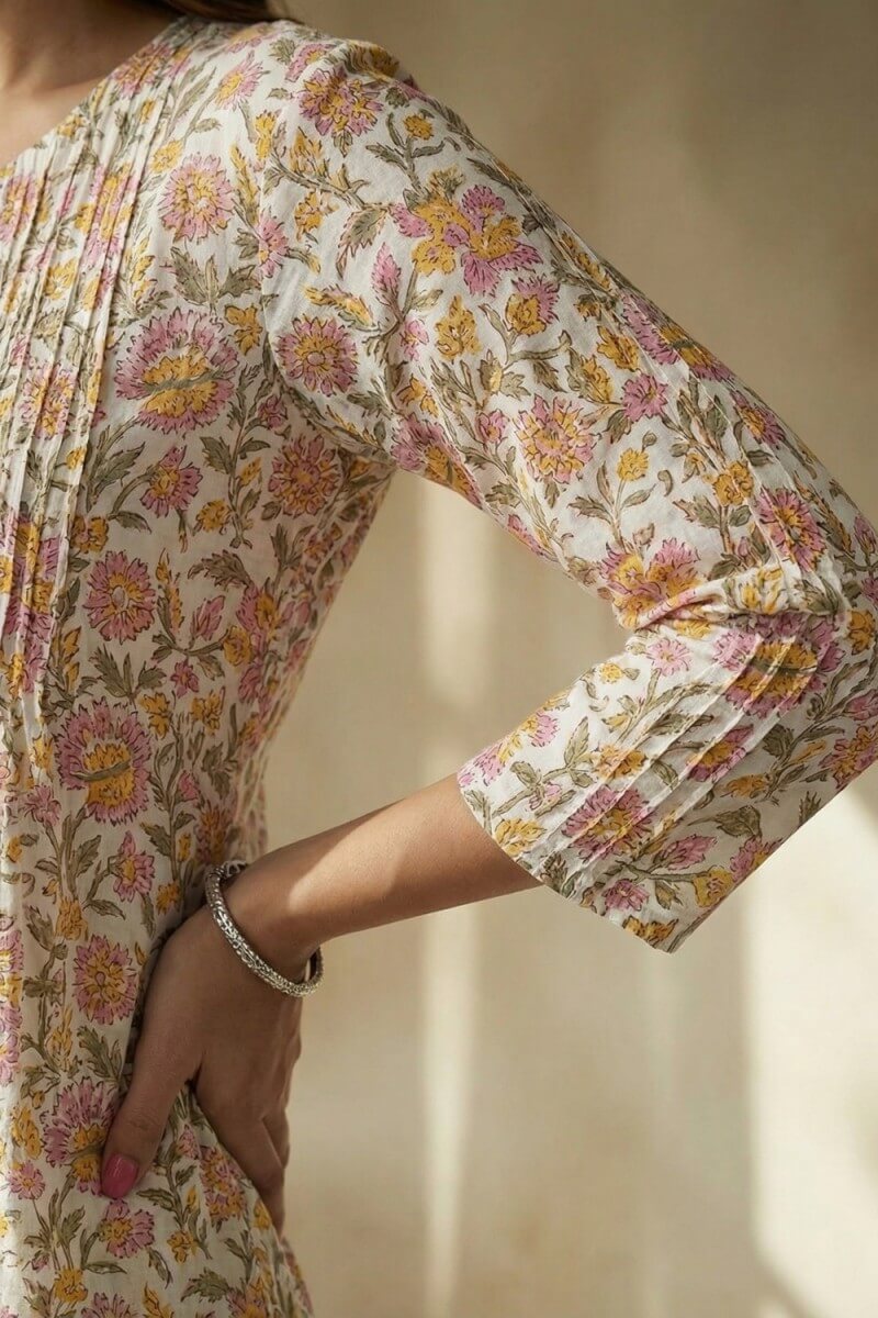 Blush Meadow Hand Block Cotton Kurta
