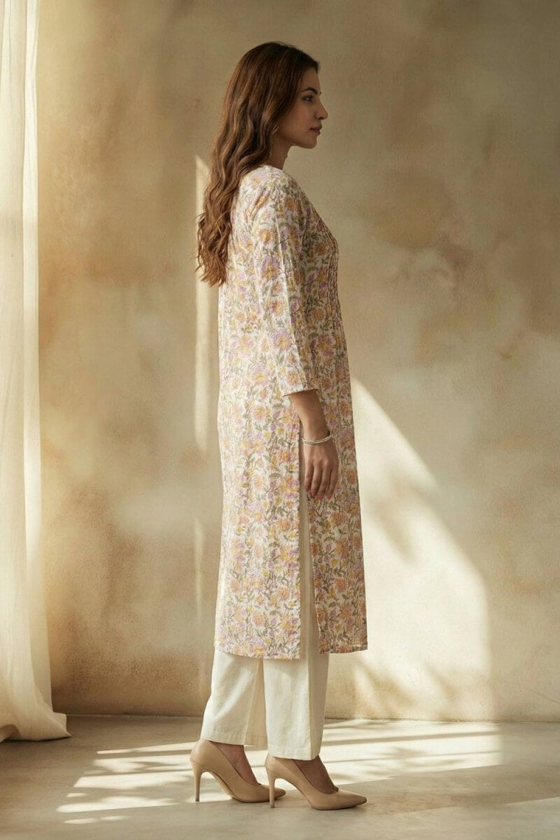 Blush Meadow Hand Block Cotton Kurta