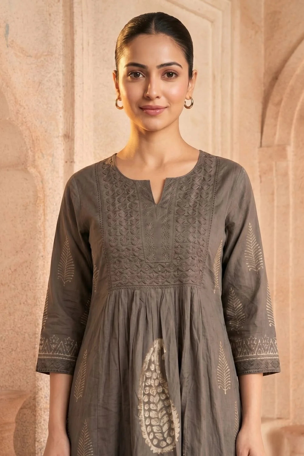 Smoky Earth Embroidered Kurta