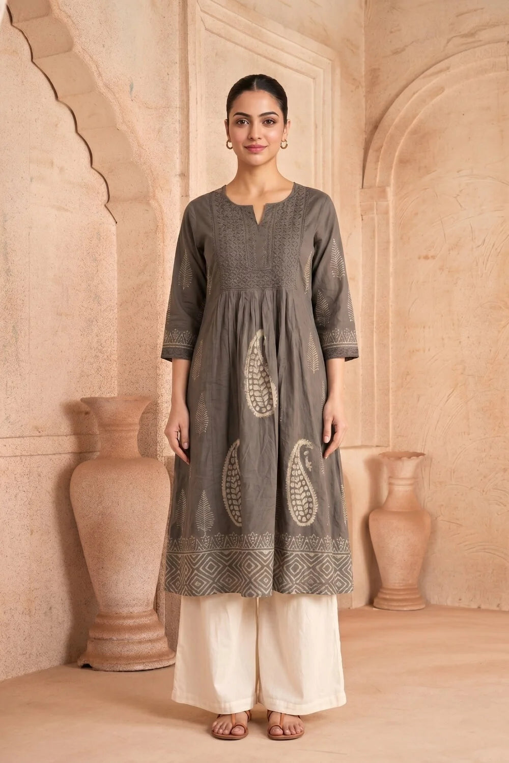 Smoky Earth Embroidered Kurta