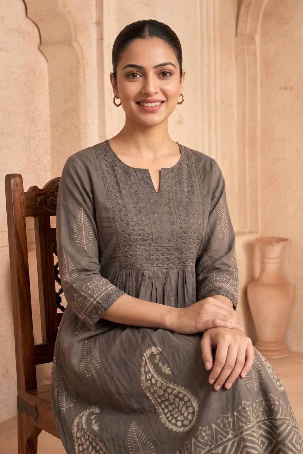Smoky Earth Embroidered Kurta