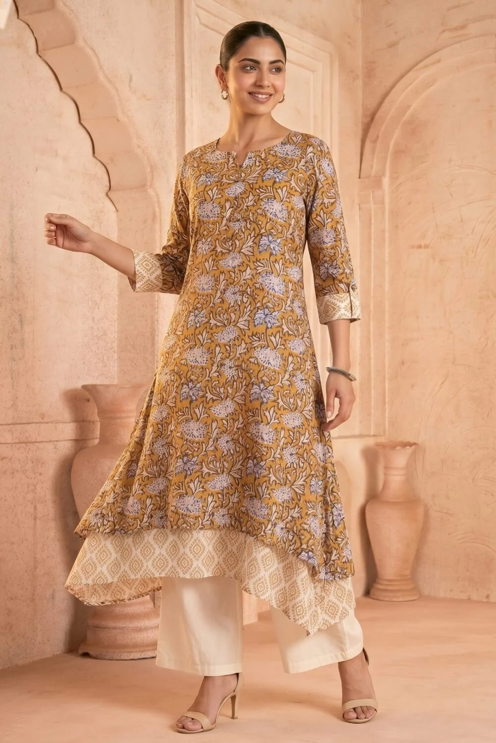 Sunehri Bloom Mulmul Layered Dress