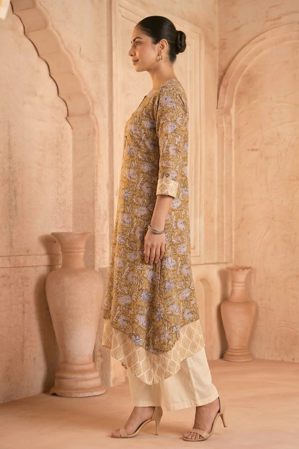 Sunehri Bloom Mulmul Layered Dress