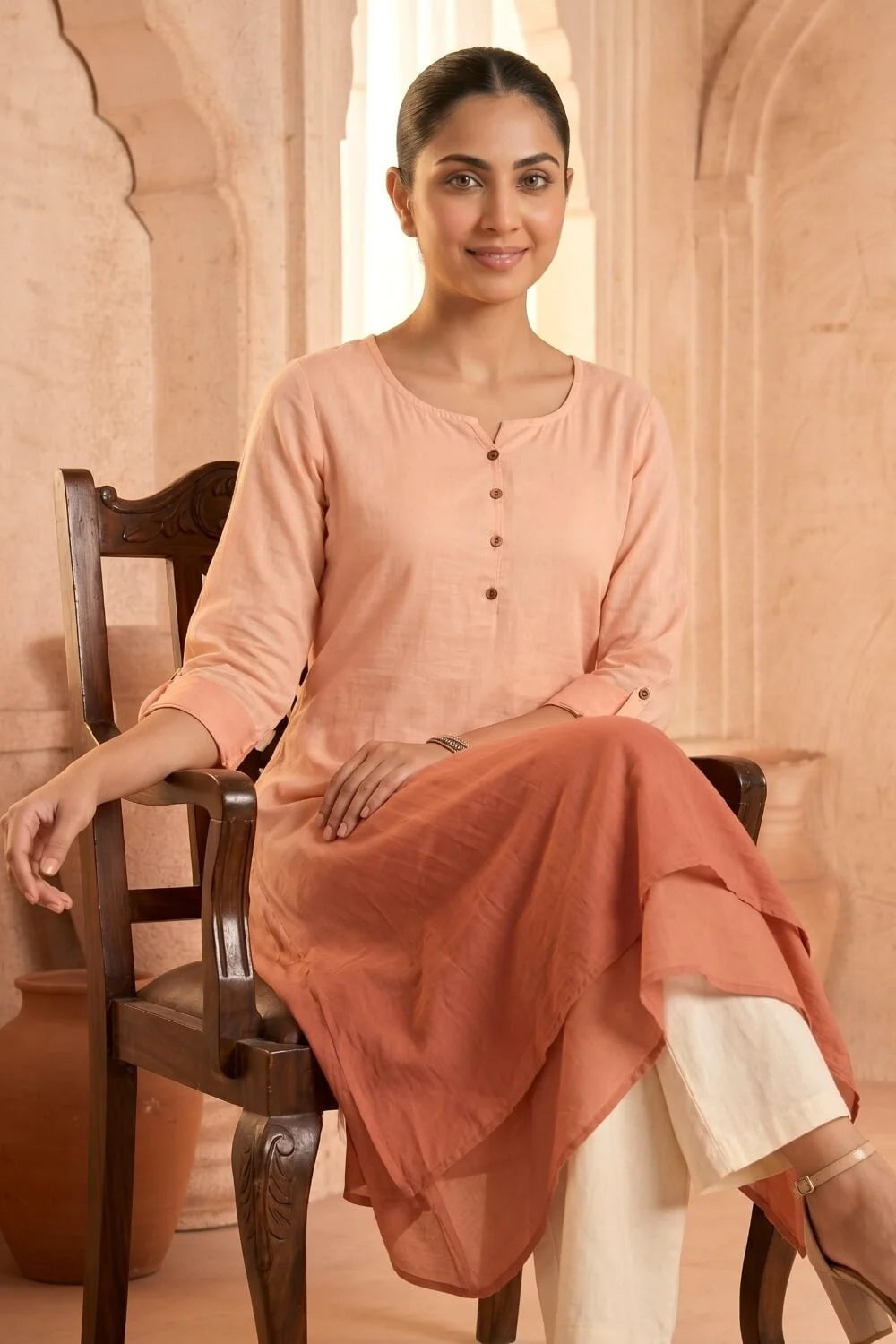 Peach Dusk Ombre Mulmul Layered Dress