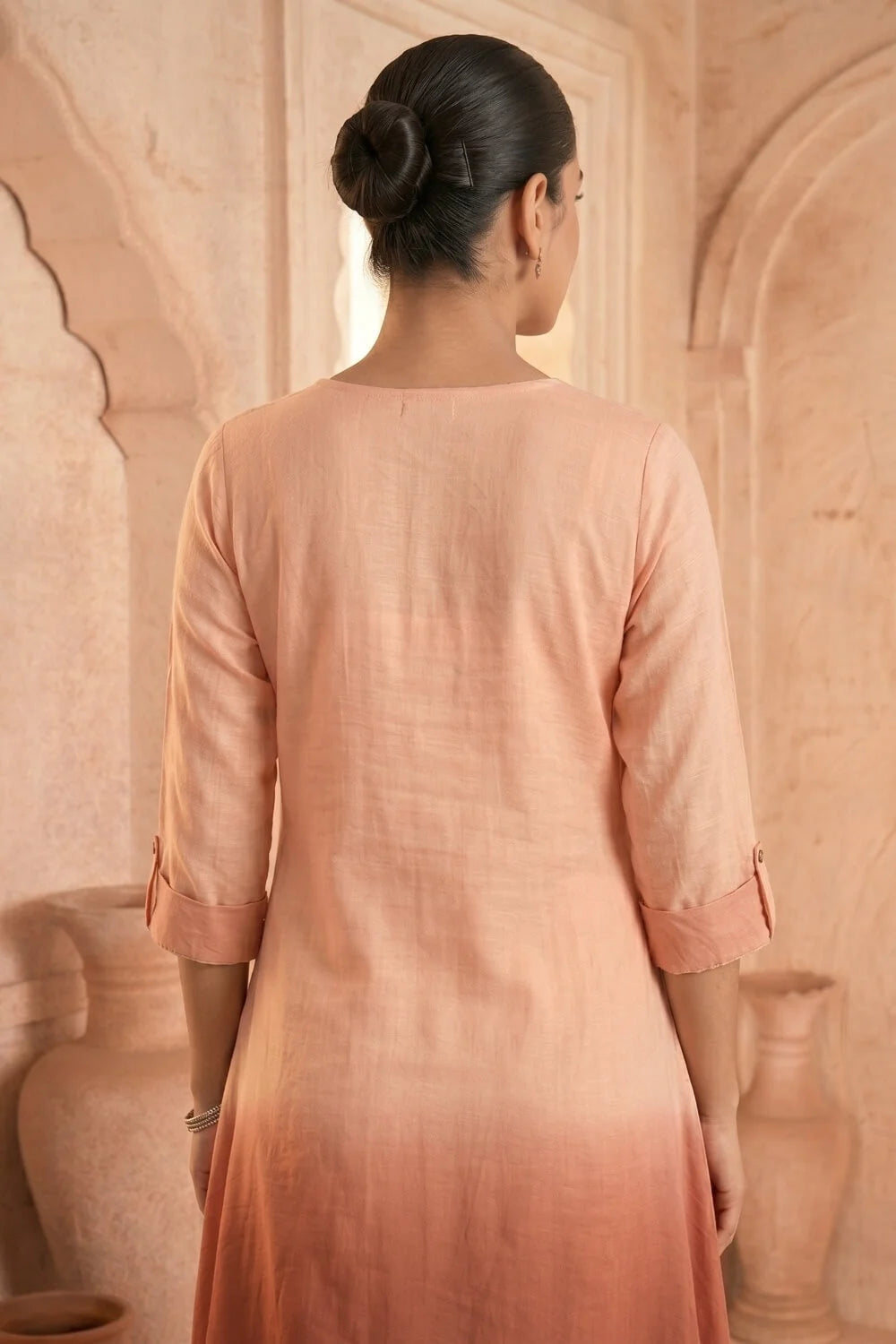 Peach Dusk Ombre Mulmul Layered Dress