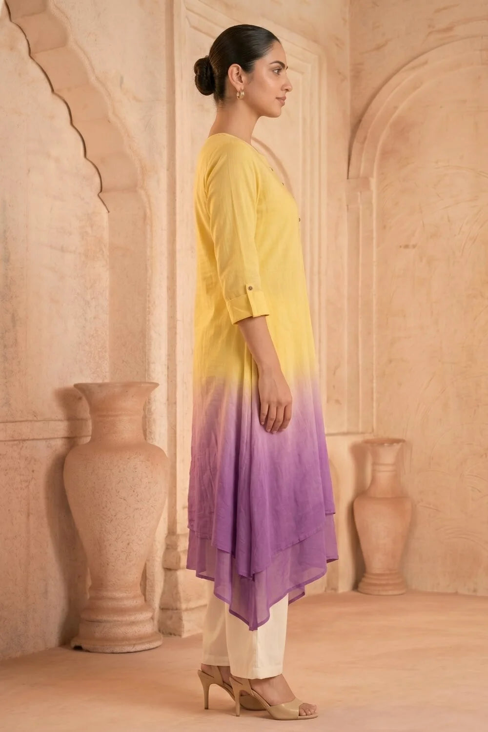 Sunlit Amethyst Ombre Mulmul Layered Dress