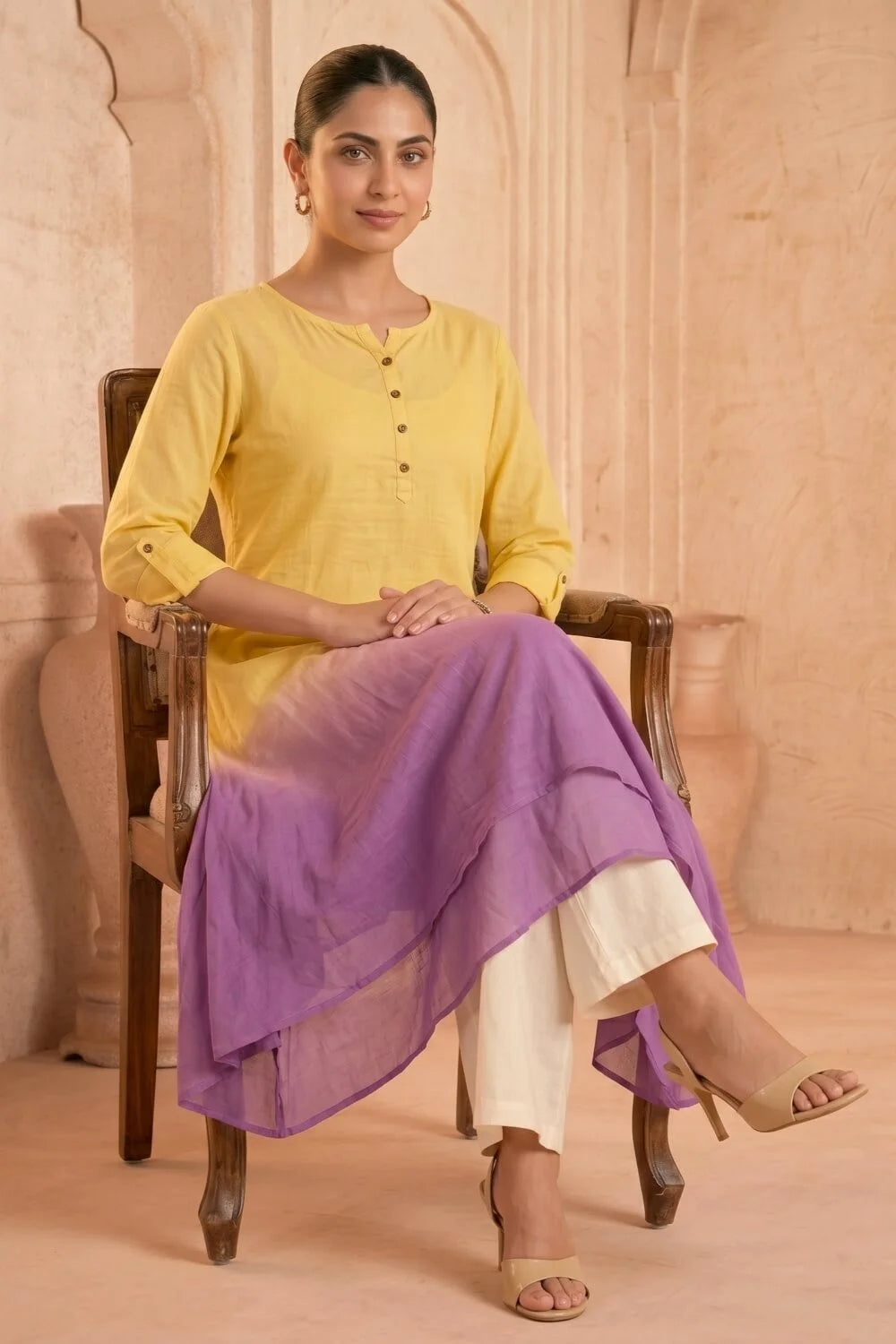 Sunlit Amethyst Ombre Mulmul Layered Dress