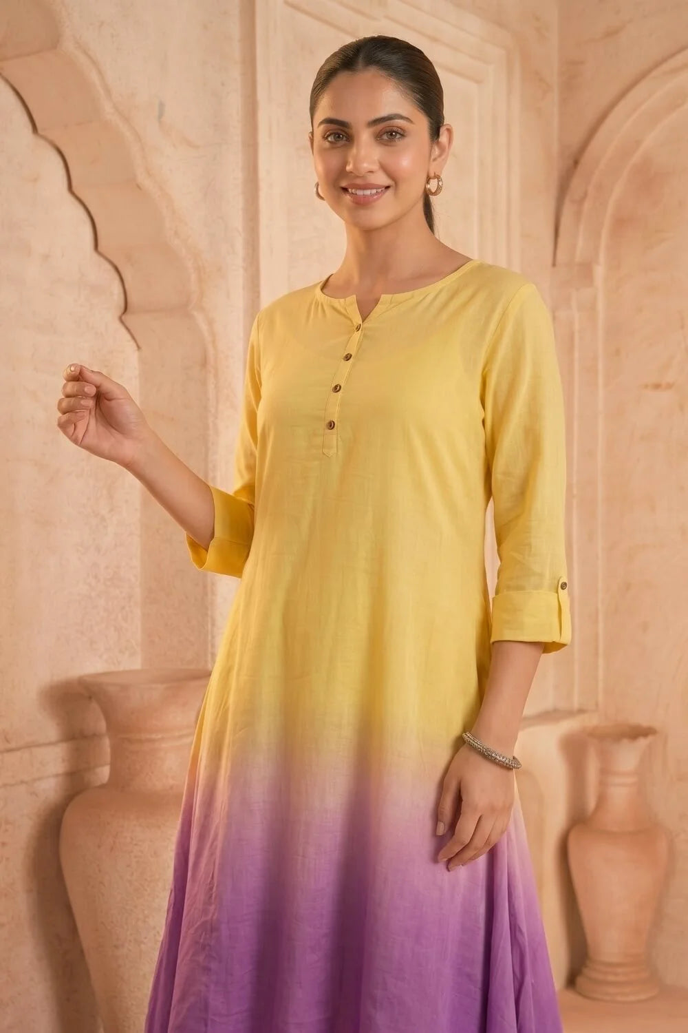 Sunlit Amethyst Ombre Mulmul Layered Dress