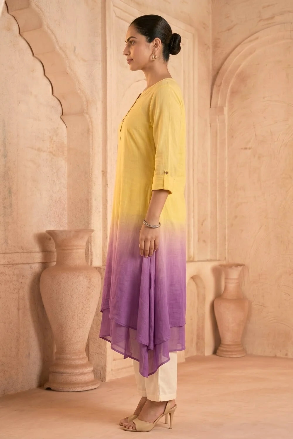 Sunlit Amethyst Ombre Mulmul Layered Dress