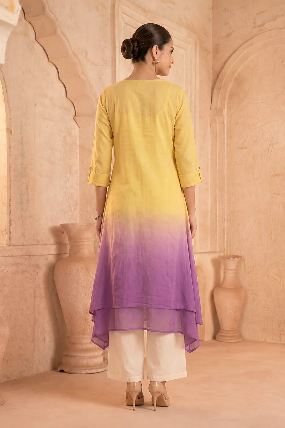Sunlit Amethyst Ombre Mulmul Layered Dress