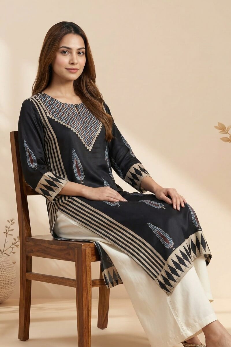 Noir Ajrakh Elegance Modal Kurta