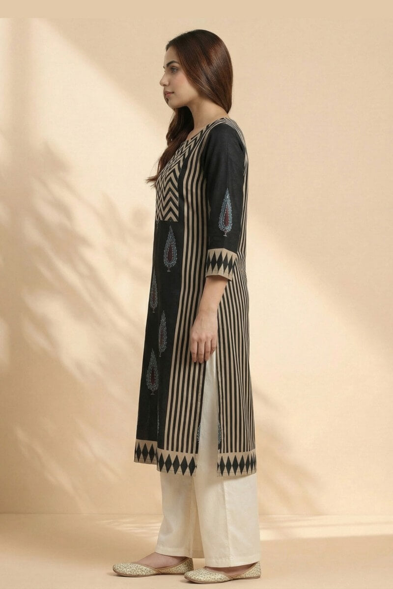 Noir Ajrakh Elegance Modal Kurta