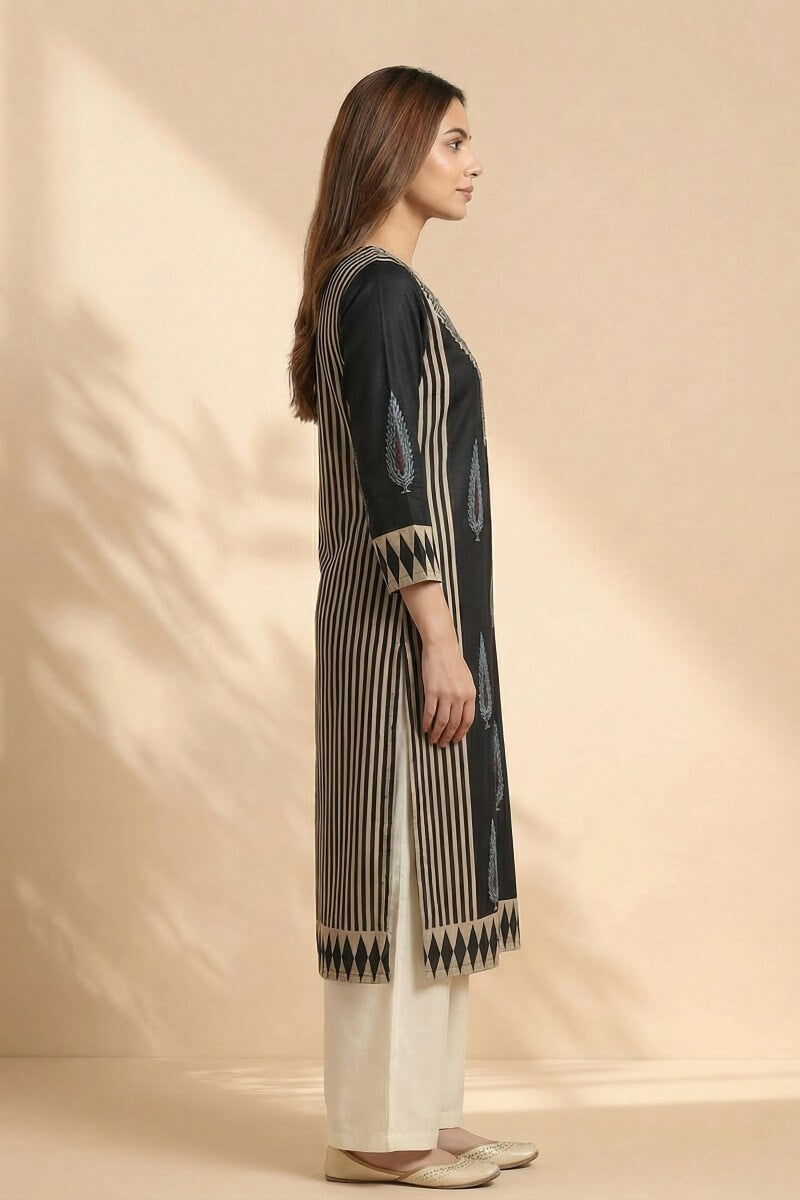 Noir Ajrakh Elegance Modal Kurta