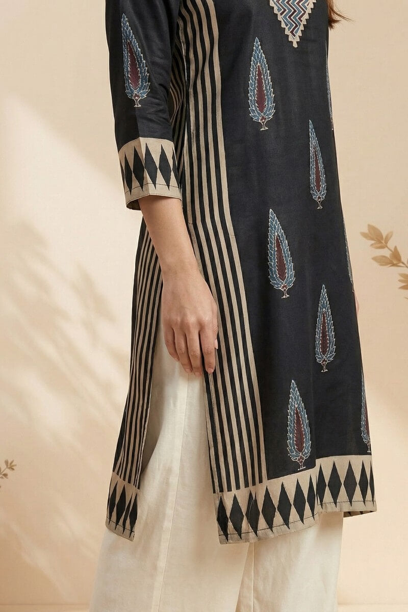 Noir Ajrakh Elegance Modal Kurta