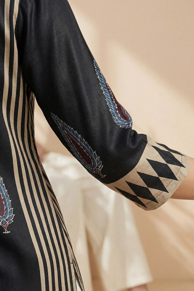 Noir Ajrakh Elegance Modal Kurta
